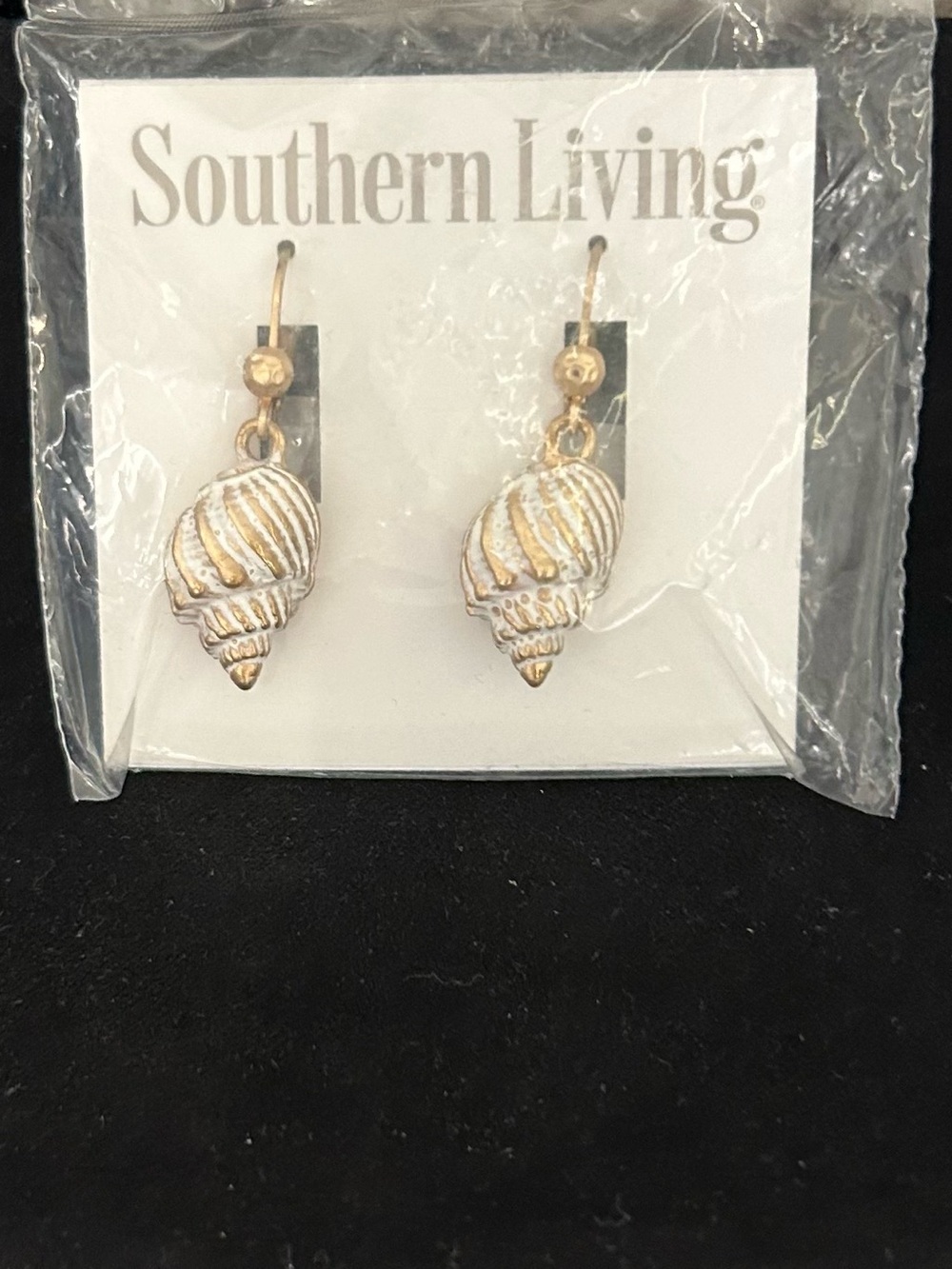 Southern Living White and Gold Shell Dangle Earrings